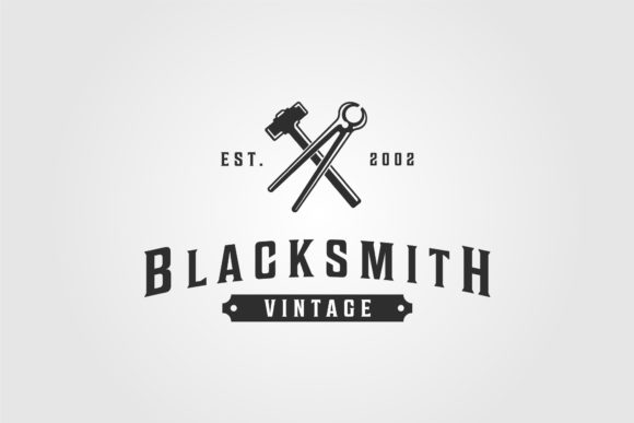 Blacksmith Hammer Tongs Logo Vintage