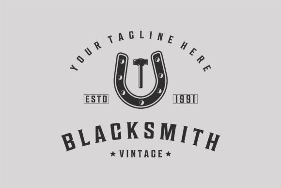 Blacksmith Horseshoe Hammer Logo Vintage